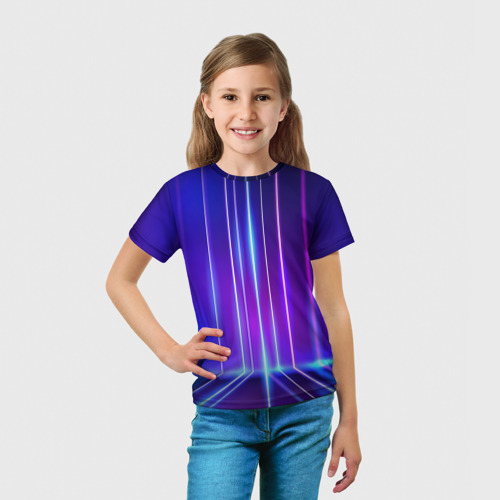 Детская футболка 3D с принтом Neon glow - vaporwave - strips, вид сбоку #3