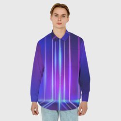 Мужская рубашка oversize 3D Neon glow - vaporwave - strips - фото 2