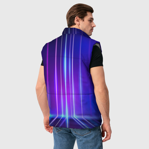 Мужской жилет утепленный 3D с принтом Neon glow - vaporwave - strips, вид сзади #2