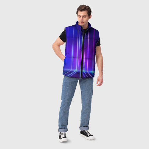 Мужской жилет утепленный 3D с принтом Neon glow - vaporwave - strips, вид сбоку #3