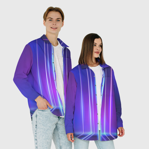 Женская рубашка oversize 3D Neon glow - vaporwave - strips, цвет белый - фото 6