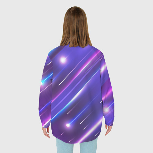Женская рубашка oversize 3D Неоновый звездопад - полосы, цвет белый - фото 4