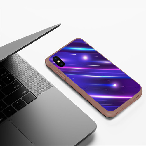 Чехол для iPhone XS Max матовый Неоновый звездопад - полосы, цвет коричневый - фото 5