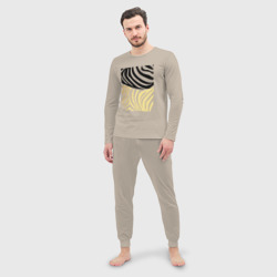 Мужская пижама с лонгсливом хлопок Зебровый прямоугольник в черно- золотом  - фото 2