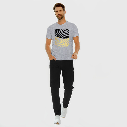 Мужская футболка хлопок Slim Зебровый прямоугольник в черно- золотом , цвет меланж - фото 5
