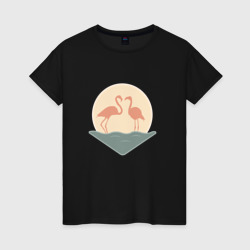 Женская футболка хлопок Фламинго на закате
