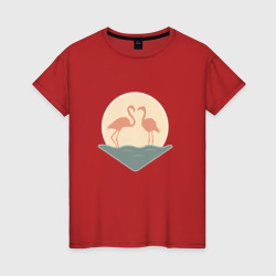 Фламинго на закате – Женская футболка хлопок с принтом купить со скидкой в -20%