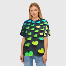 Женская футболка oversize 3D Паттерн - сердца градиент - нейросеть  - фото 2