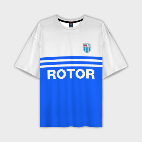 Мужская футболка оверсайз с принтом ФК Ротор - синии линии, вид спереди №1