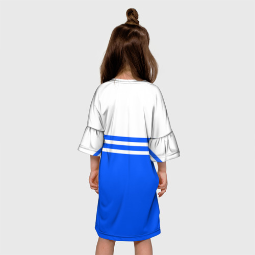 Детское платье 3D с принтом ФК Ротор - синии линии, вид сзади #2