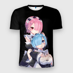 Мужская футболка 3D Slim Re: zero - близняшки горничные