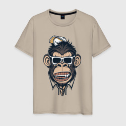 Мужская футболка хлопок Обезьяна в очках и рубашке