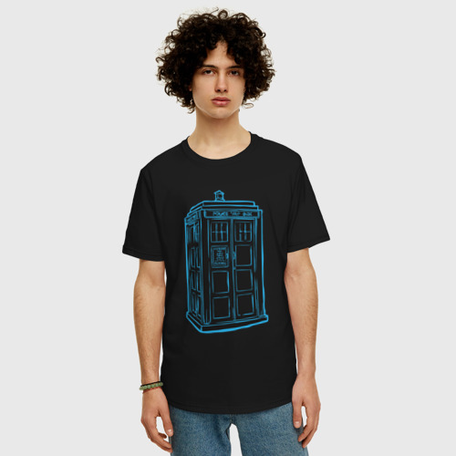 Мужская футболка хлопок Oversize с принтом Black tardis, фото на моделе #1