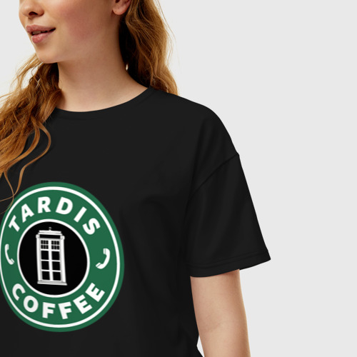 Женская футболка хлопок Oversize Tardis coffee, цвет черный - фото 3