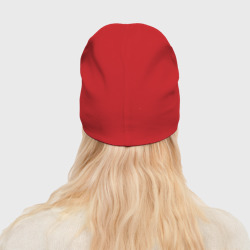 Шапка с принтом Depeche Mode - Mobile Style для женщины, вид на модели сзади №2. Цвет основы: красный