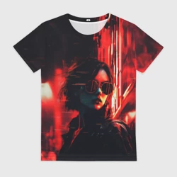 Женская футболка 3D Девушка в огнях ночного города 