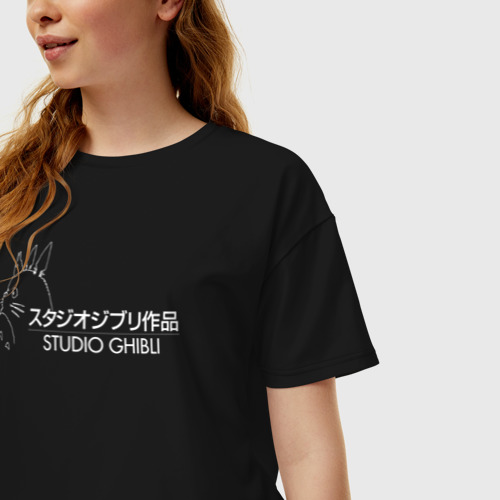 Женская футболка хлопок Oversize Studio Ghibli logo, цвет черный - фото 3