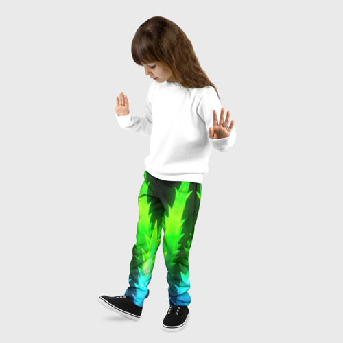 Детские брюки 3D Зеленая неоновая геометрия, цвет 3D печать - фото 3