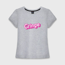 Женская футболка хлопок Slim Кринж надпись в стиле барби