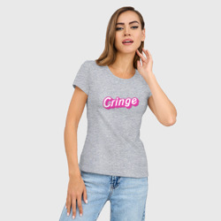 Женская футболка хлопок Slim Кринж надпись в стиле барби - фото 2