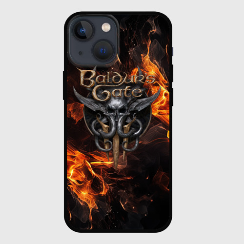 Чехол для iPhone 13 mini с принтом Baldurs Gate 3   fire logo, вид спереди #2
