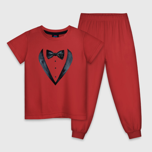 Детская пижама хлопок Смокинг черный акварельный костюм, цвет красный