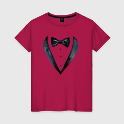 Женская футболка хлопок Смокинг черный акварельный костюм
