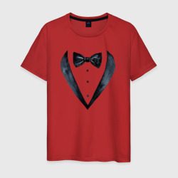 Мужская футболка хлопок Смокинг черный акварельный костюм