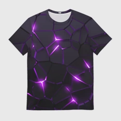 Мужская футболка 3D Неоновые плиты с фиолетовым свечением