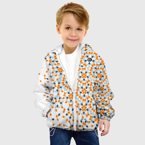 Детская куртка 3D Плитки Пенроуза в оранжево серой палитре, цвет белый - фото 3