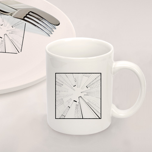 Набор: тарелка + кружка Небоскребы: перспектива города снизу в стиле графика - фото 2