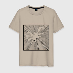 Мужская футболка хлопок Небоскребы: перспектива города снизу в стиле графика
