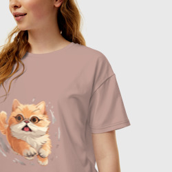 Женская футболка хлопок Oversize Бегущий котик - фото 2