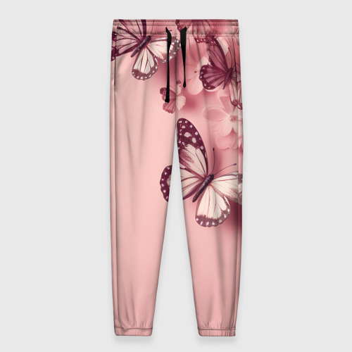 Женские брюки 3D с принтом Бабочки и цветы, вид спереди #2