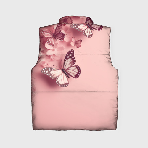 Женский жилет утепленный 3D с принтом Бабочки и цветы, вид сзади #1
