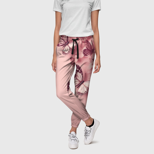 Женские брюки 3D с принтом Бабочки и цветы, фото на моделе #1