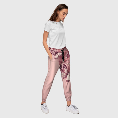 Женские брюки 3D с принтом Бабочки и цветы, вид сбоку #3