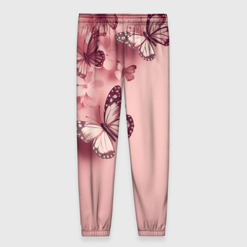 Женские брюки 3D с принтом Бабочки и цветы, вид сзади #1