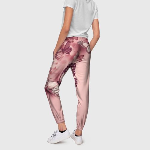 Женские брюки 3D с принтом Бабочки и цветы, вид сзади #2