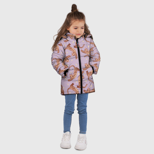 Зимняя куртка для девочек 3D с принтом Котята и звёзды, вид сбоку #3