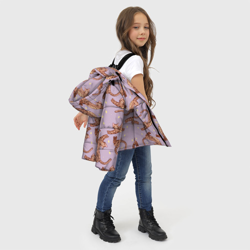 Зимняя куртка для девочек 3D с принтом Котята и звёзды, фото #4