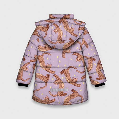 Зимняя куртка для девочек 3D с принтом Котята и звёзды, вид сзади #1