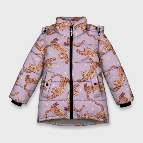 Зимняя куртка для девочек 3D с принтом Котята и звёзды, вид спереди #2