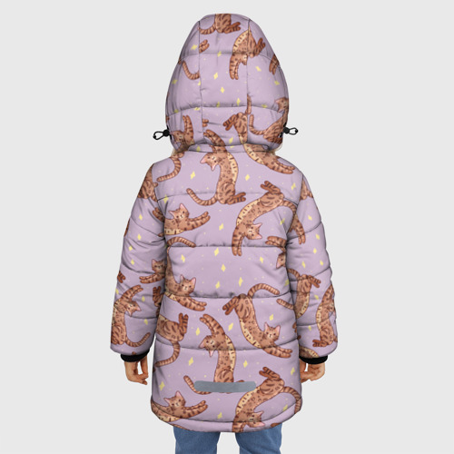 Зимняя куртка для девочек 3D с принтом Котята и звёзды, вид сзади #2
