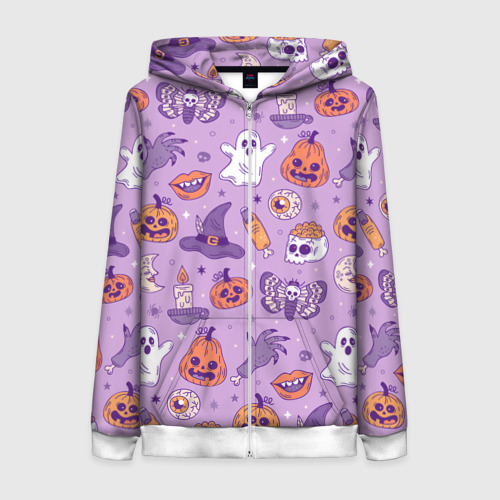 Женская толстовка 3D на молнии Halloween pattern арт, цвет белый