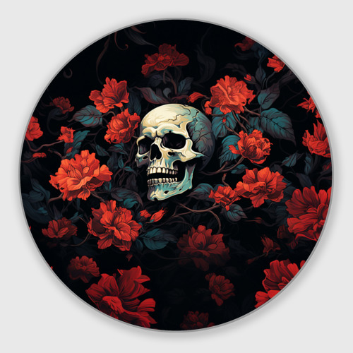 Круглый коврик для мышки Skull in flowers