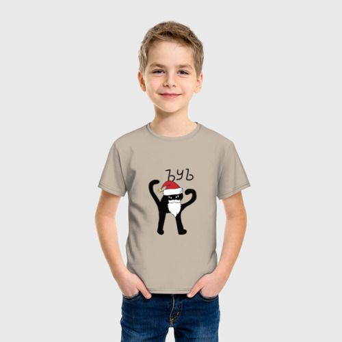 Детская футболка хлопок с принтом Мем -  снежок дед мороз, фото на моделе #1