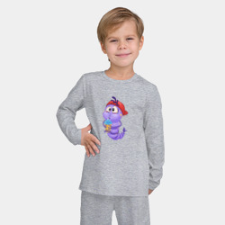 Детская пижама с лонгсливом хлопок Червяк в кепке пьет сок из стакана - фото 2