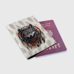 Обложка для паспорта матовая кожа Волк и ловец снов с перьями - фото 2