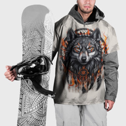 Накидка на куртку 3D Волк и ловец снов с перьями
